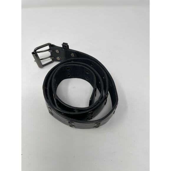 Mudd - Women's Black Leather XL Double Grommet Belt Goth Punk - Picture 4 of 10